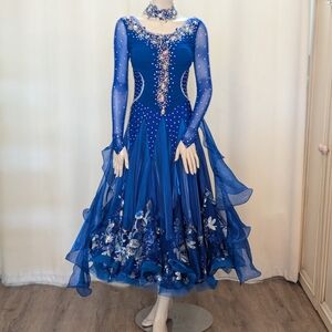 Elegant Ballroom Dancing Dress. Hand Sewn Embellishments.